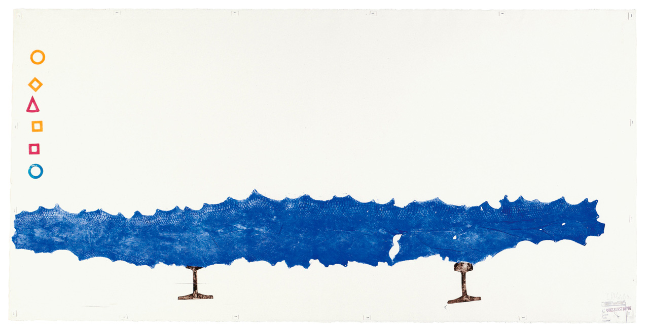 Kunstwerk Monoprint met blauwe python door Bien, Waldo