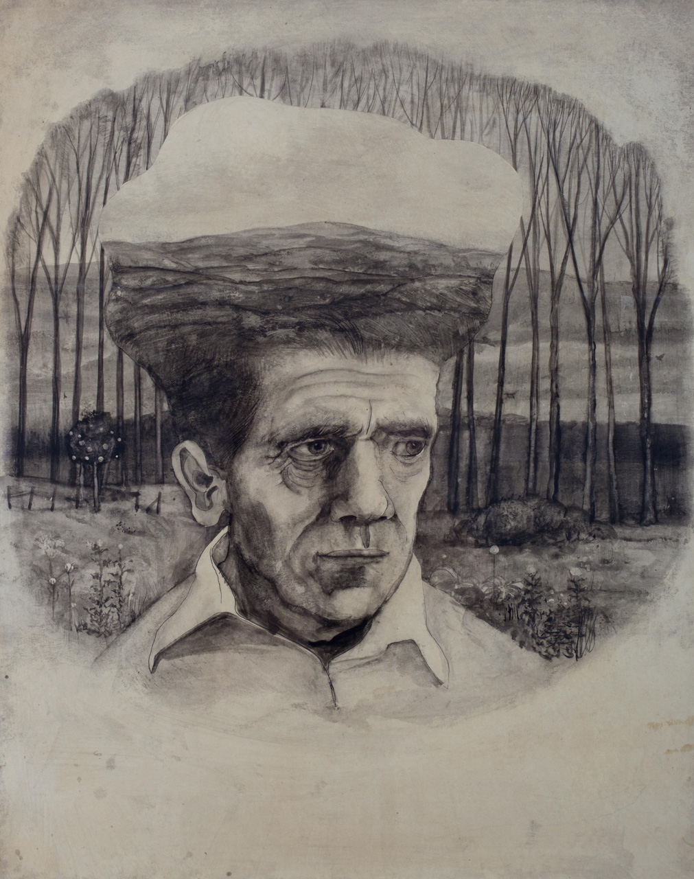 Kunstwerk Zonder titel (Portret man met landschap) door Lemmen, Hans