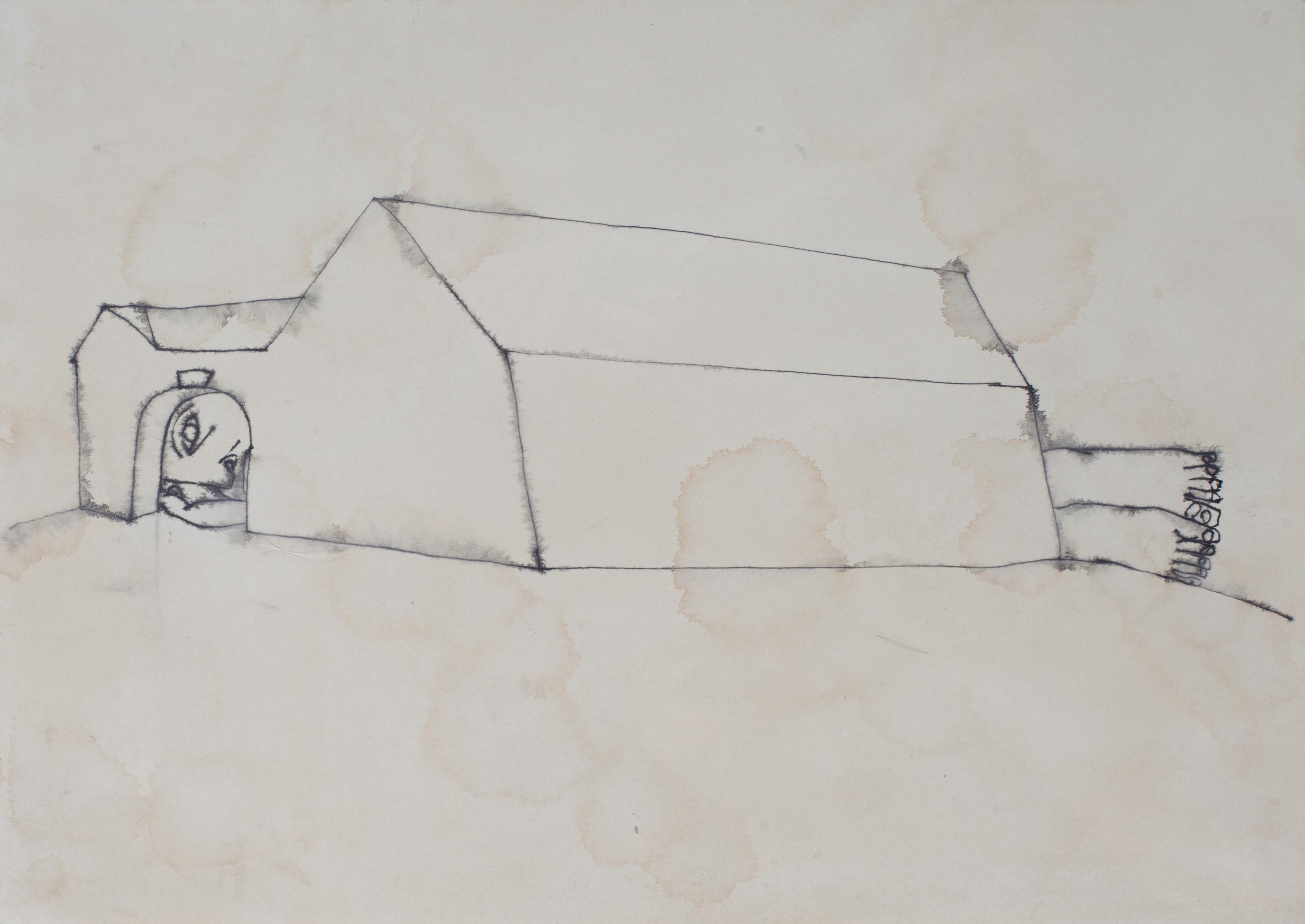 Kunstwerk Zonder titel (Boerderij met slapend figuur) door Lemmen, Hans