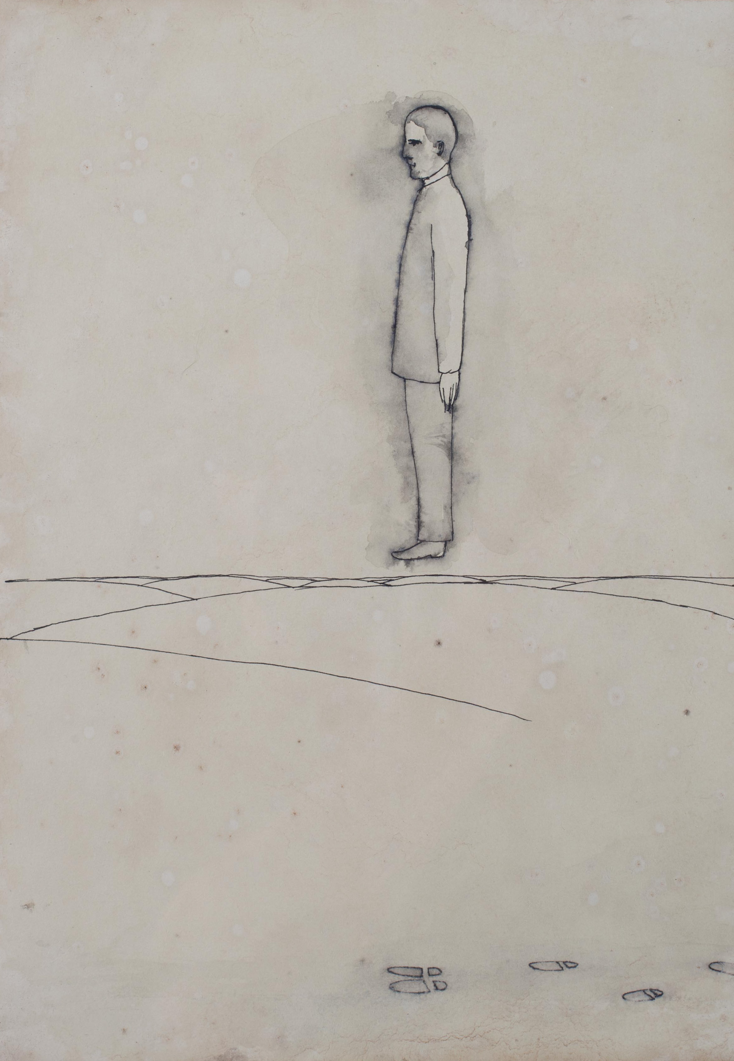 Kunstwerk Zonder titel (Zwevend figuur boven landschap) door Lemmen, Hans